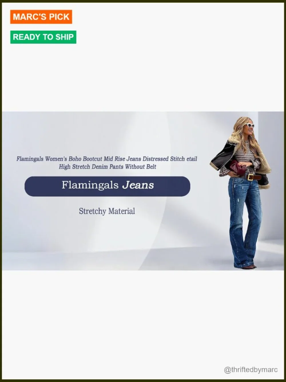 Mid Rise Bootcut Flare Jeans Distressed Stitch Stretch Denim Pants - Picture 6 of 7